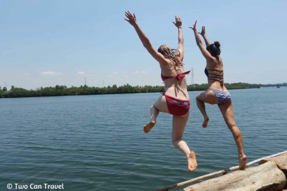kampot-Jumping-off-the-deck-at-Samons-Village-Kampot