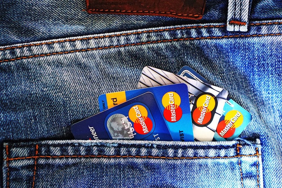 Credit cards in a back pocket