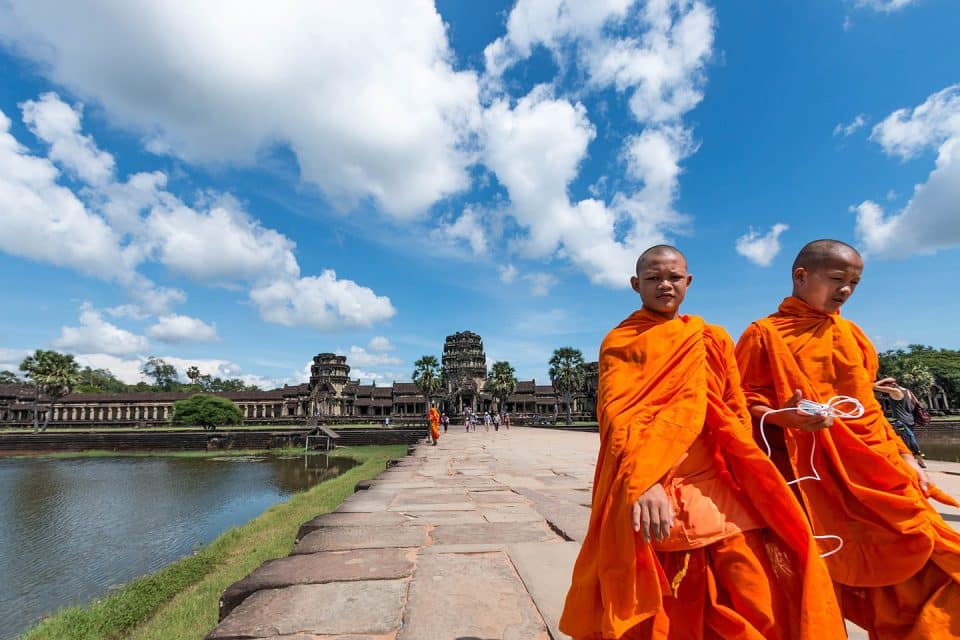 Young monks walking around Ankor Wat
