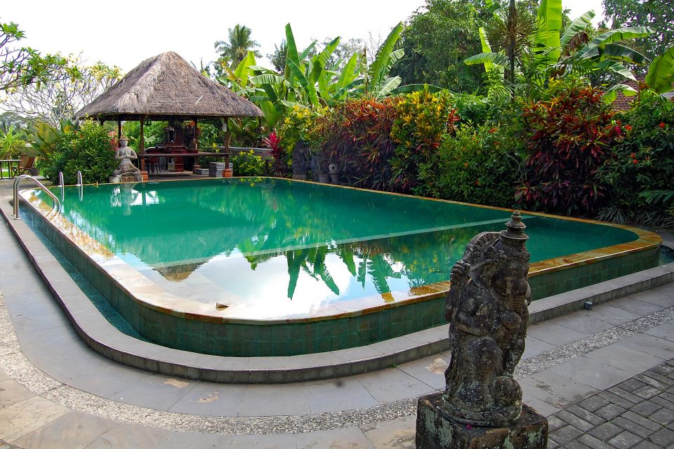 Turquoise outdoor swimming pool