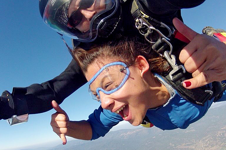 A woman skydiving