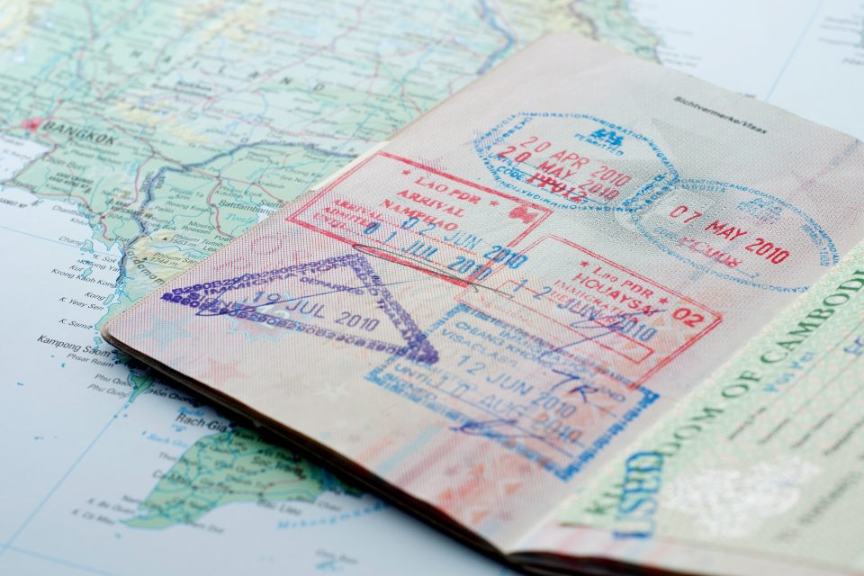 Close up of stamps in a passport