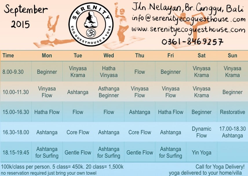 serenity yoga schedule