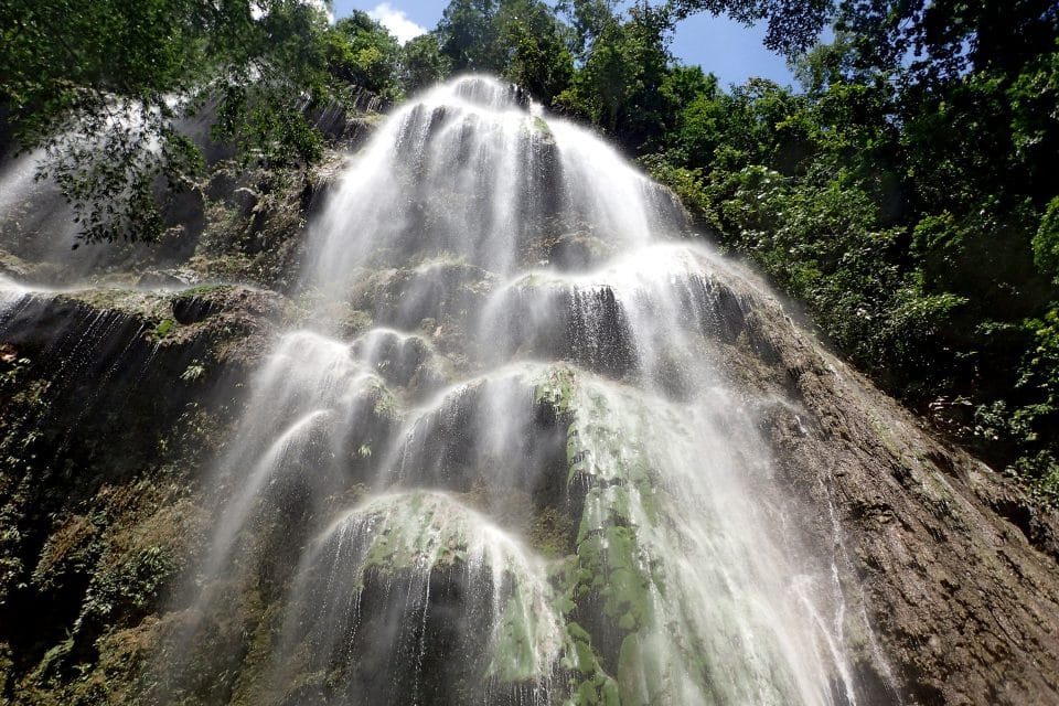 Upwards shot of a waterfall
