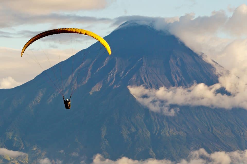 Paragliding over a volcano