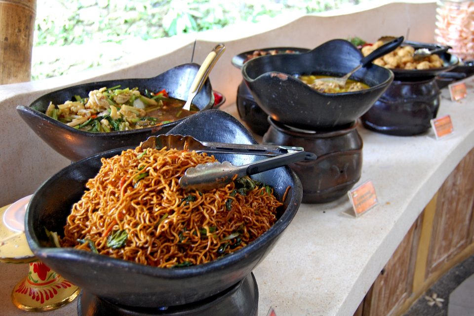 Bowls of traditional Indonesian dishes