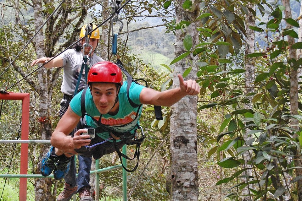 A man at the start of the zipline