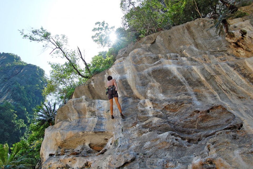 Man rockclimbing in Thailand