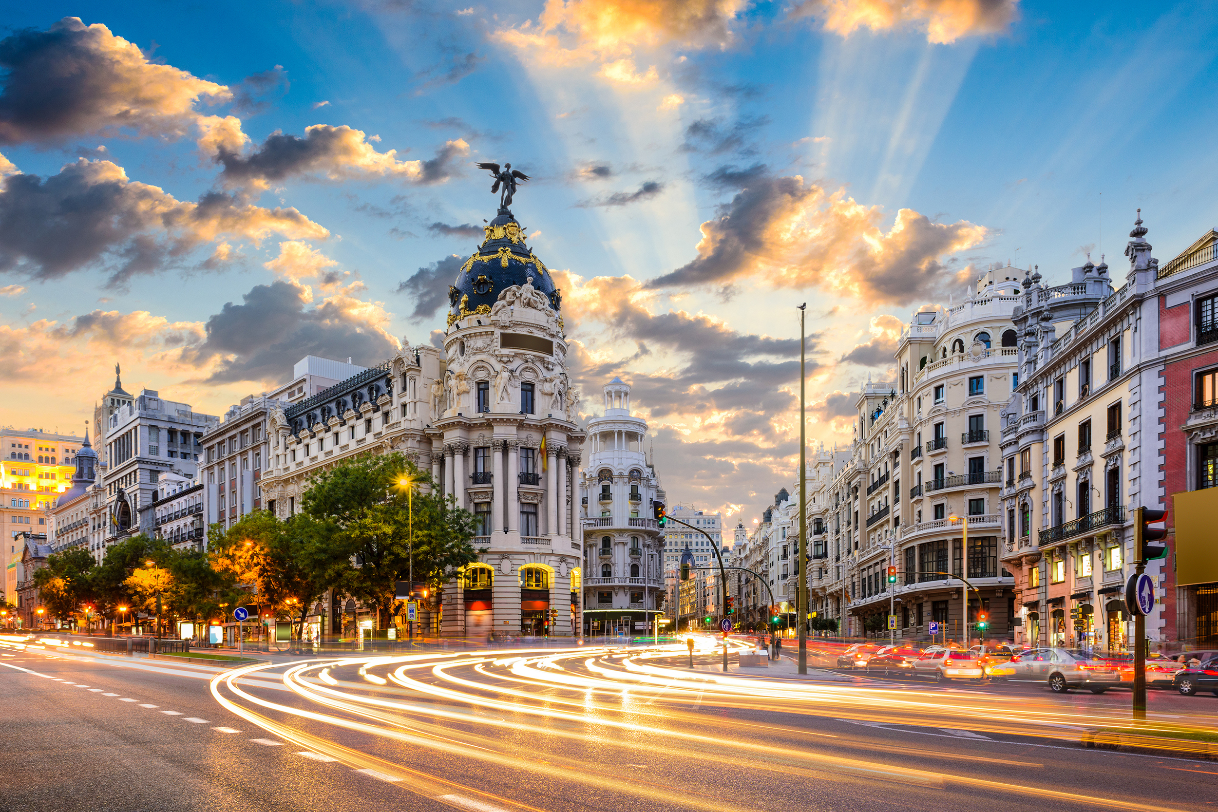 Buildings in Madrid at sunrise