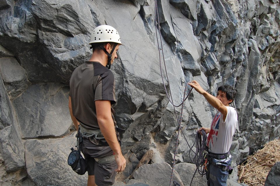 Tom rock climbing in Banos
