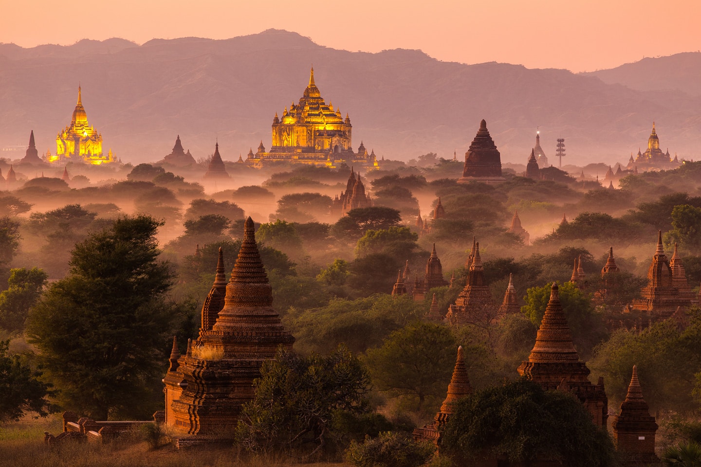 Bagan Temples at sunrise Myanmar