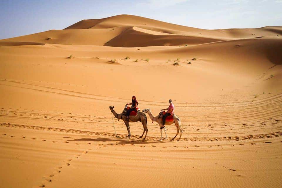 tom and anna in the sahara desert morocco
