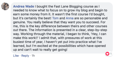 Blogging Fast Lane Testimonial