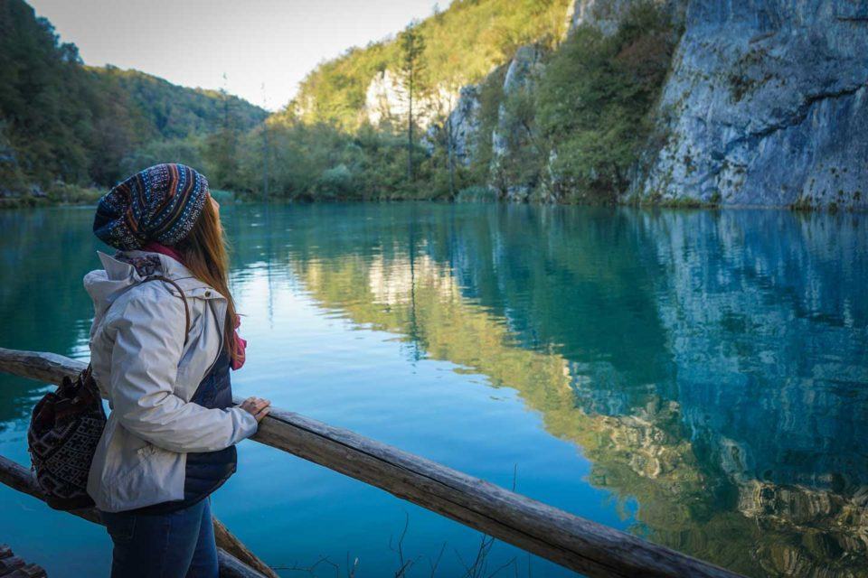 woman in plitvice lake