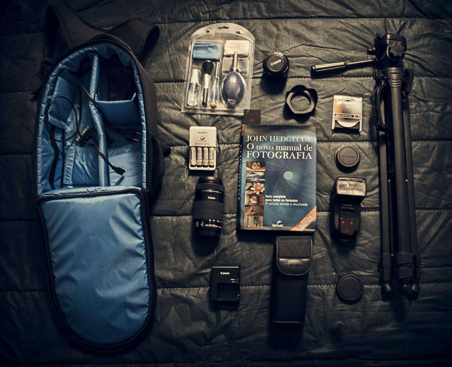 camera gear and backpack