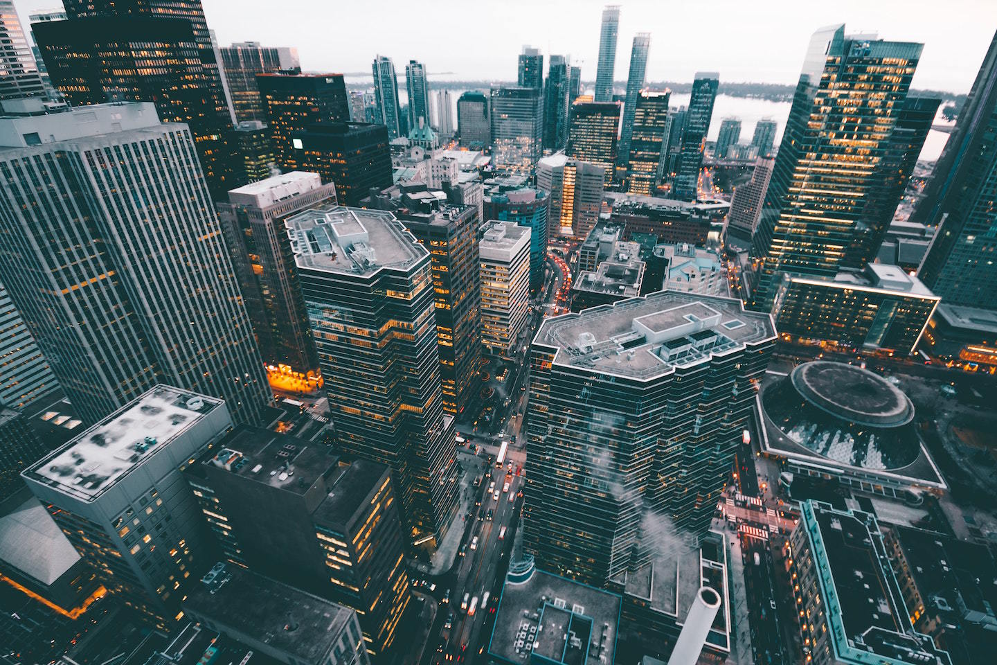 aerial view of buildings in big city