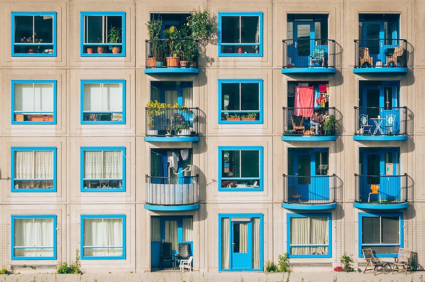 colorful apartment building with balconies