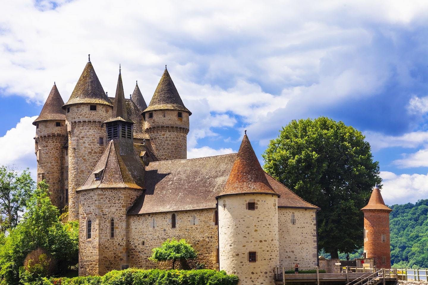 french castle with pointed towers