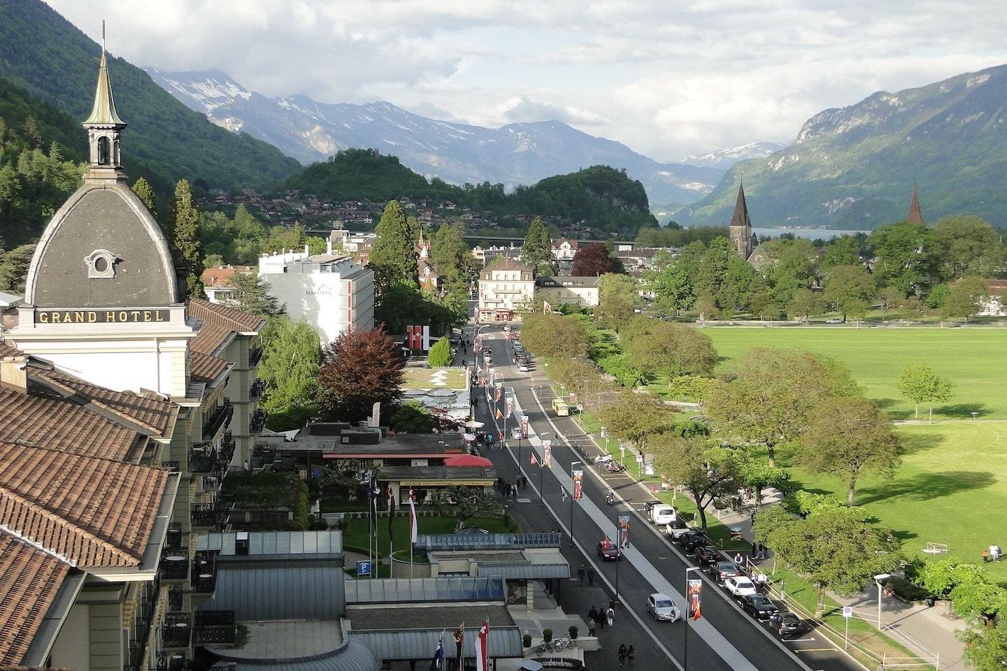 aerial view of interlaken town centre