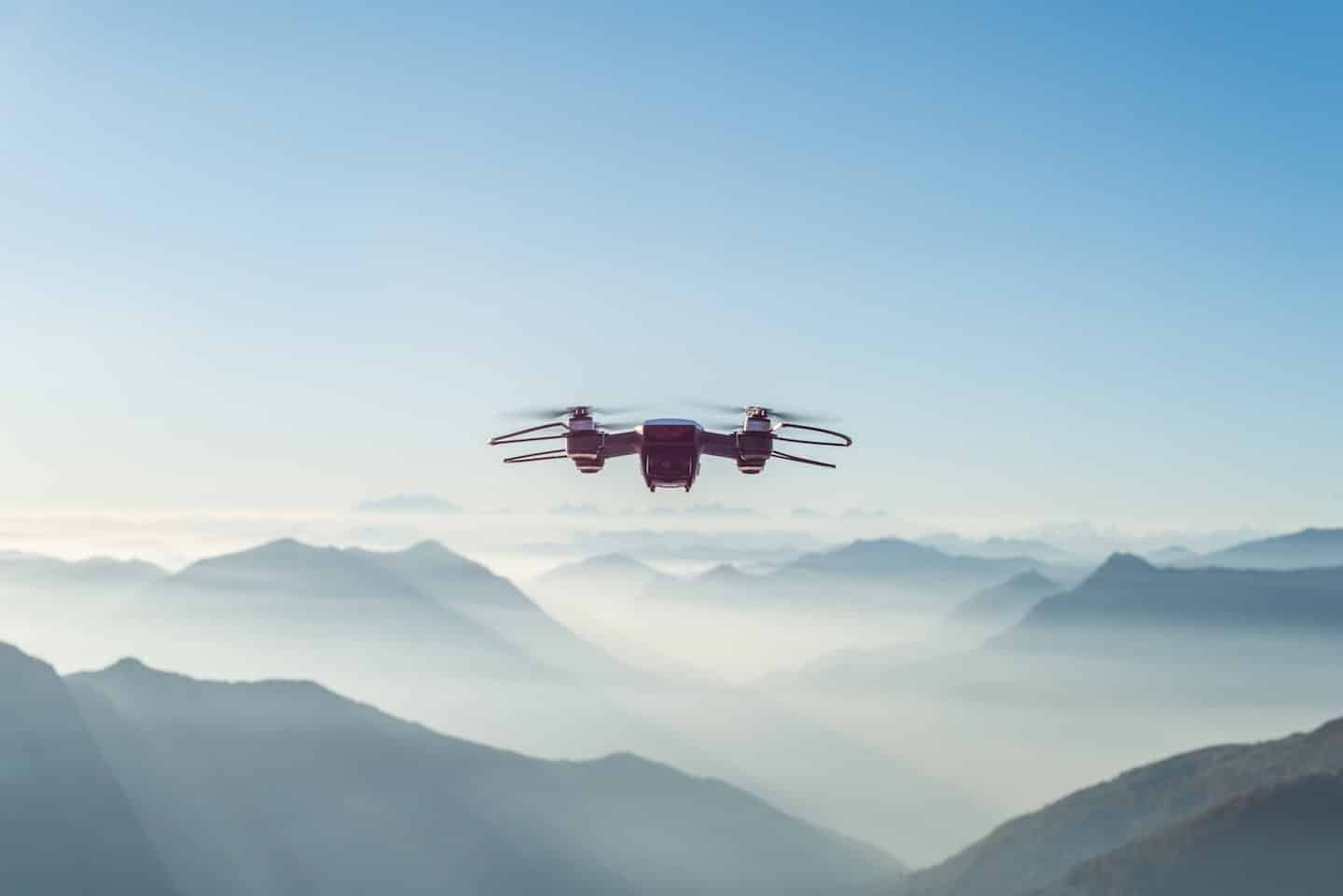 drone in mountains and clouds