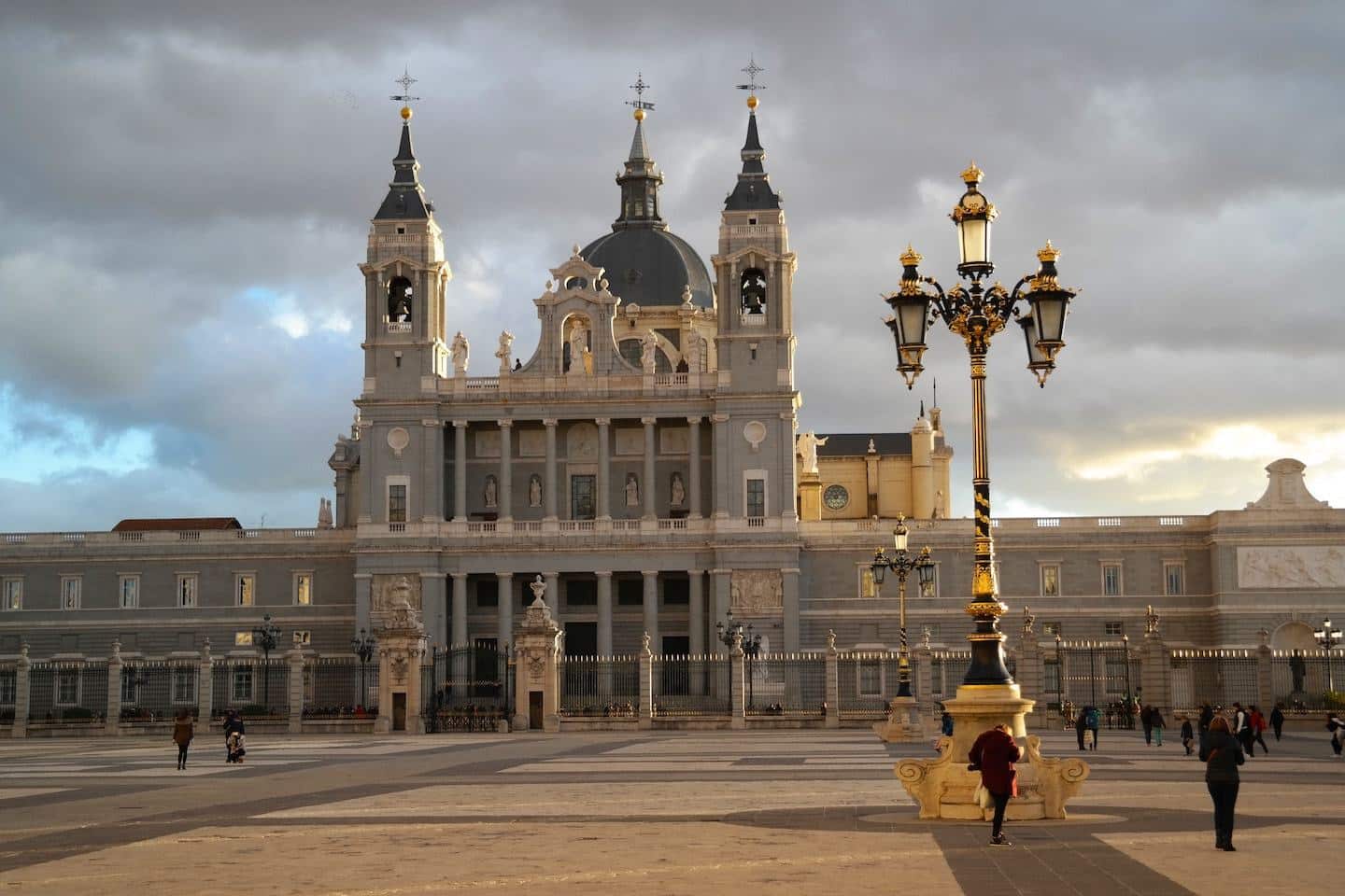 View of the large royal palace madrid from the plaza