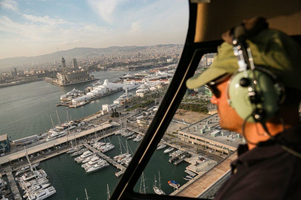 inside the helicopter over Barcelona