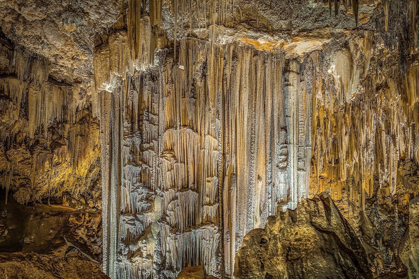 large calcite formations in cave in nerja spain