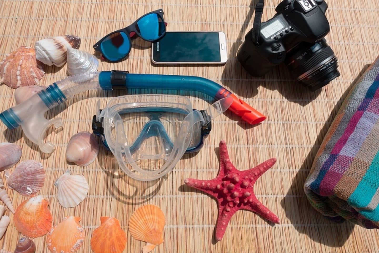 flatlay of diving gear