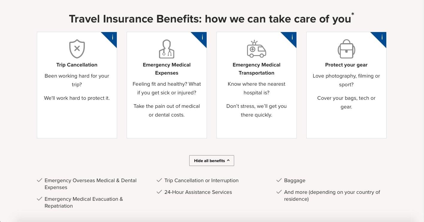 webpage describing benefits of world nomads insurance
