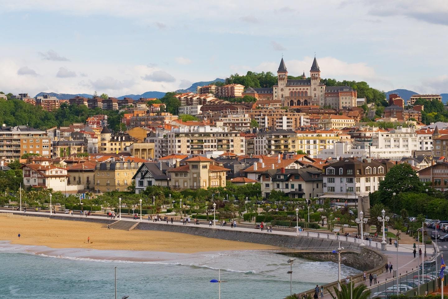 View of San Sebastian with beach, ocean and hill in background