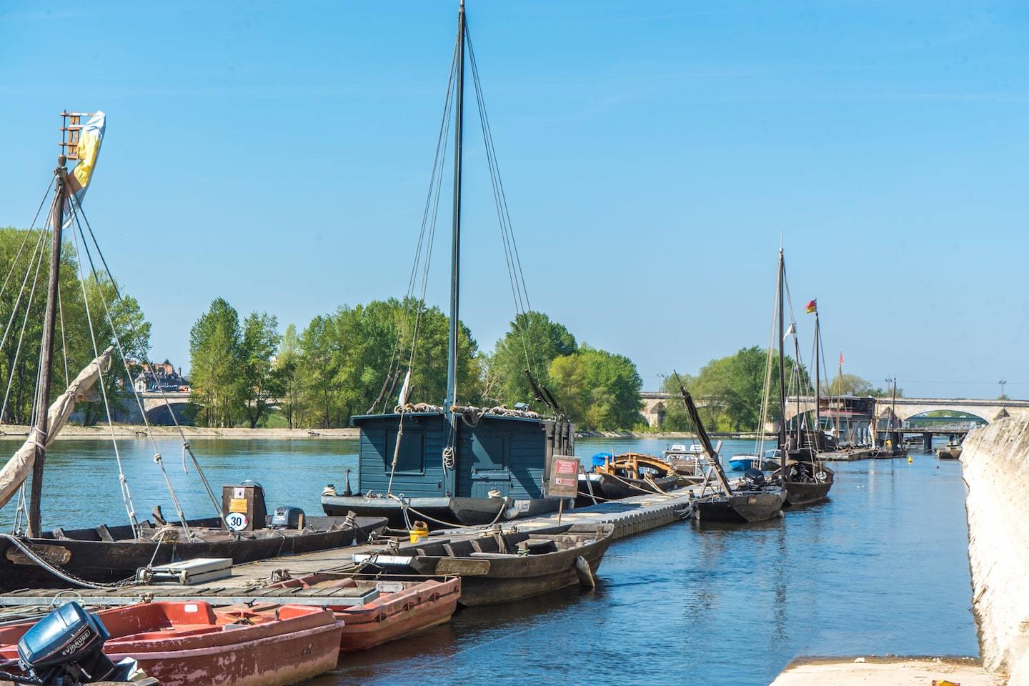 boats sitting on the loire river in Orleans France