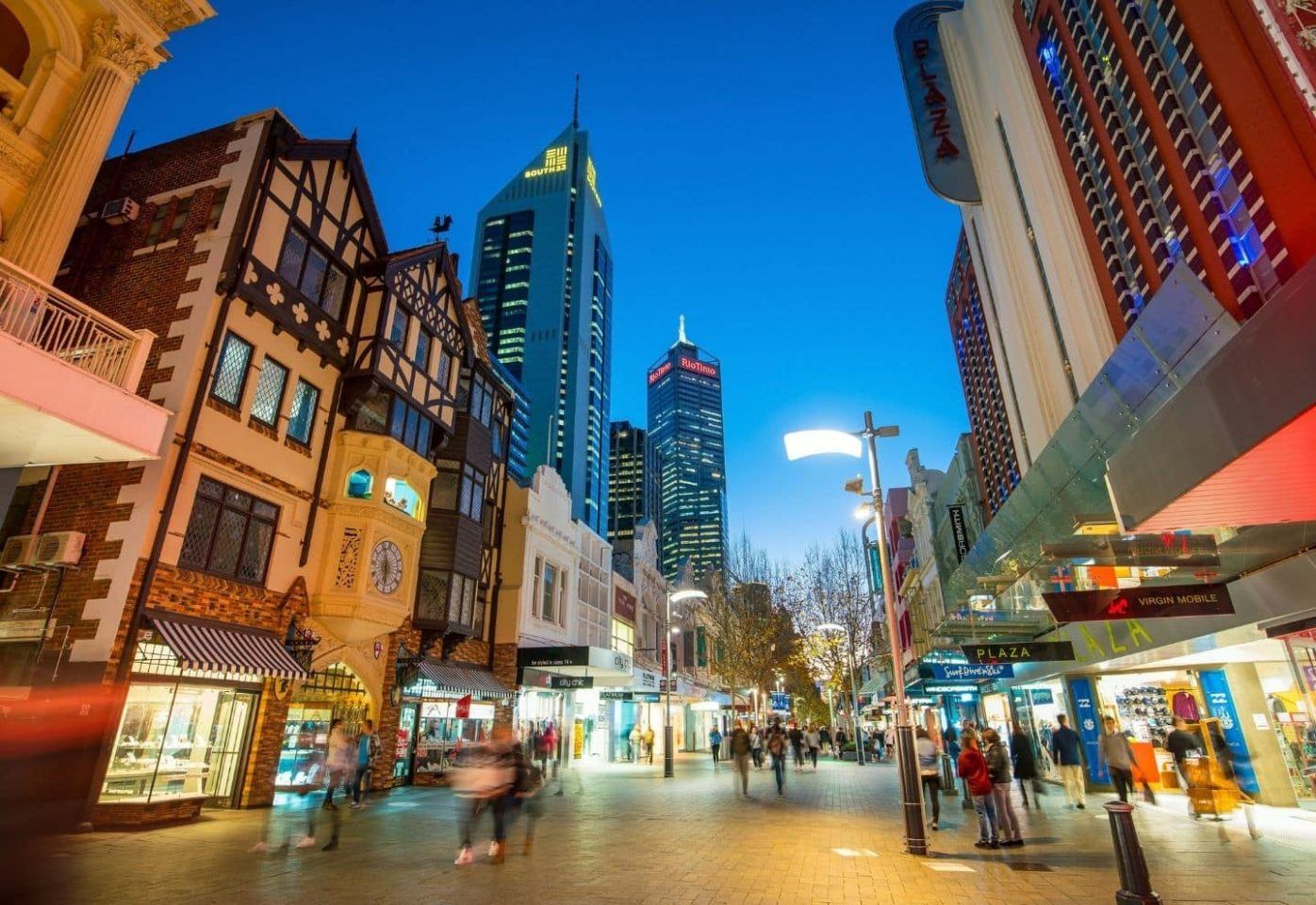 Hay street pedestrian shopping area in downtown Perth