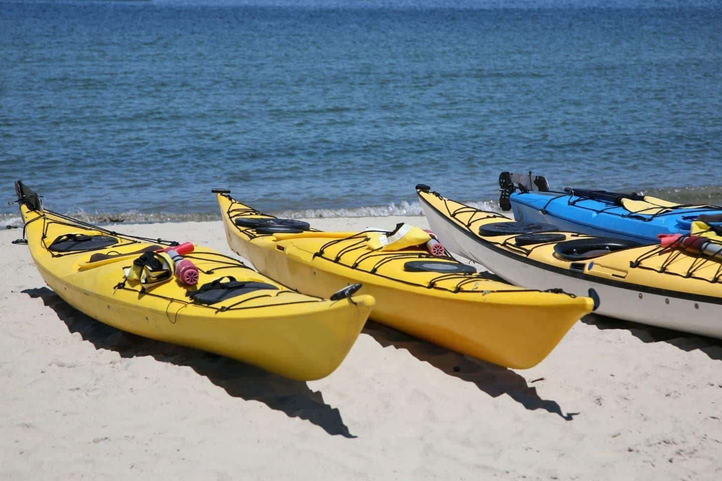 Pile of kayak on the shore