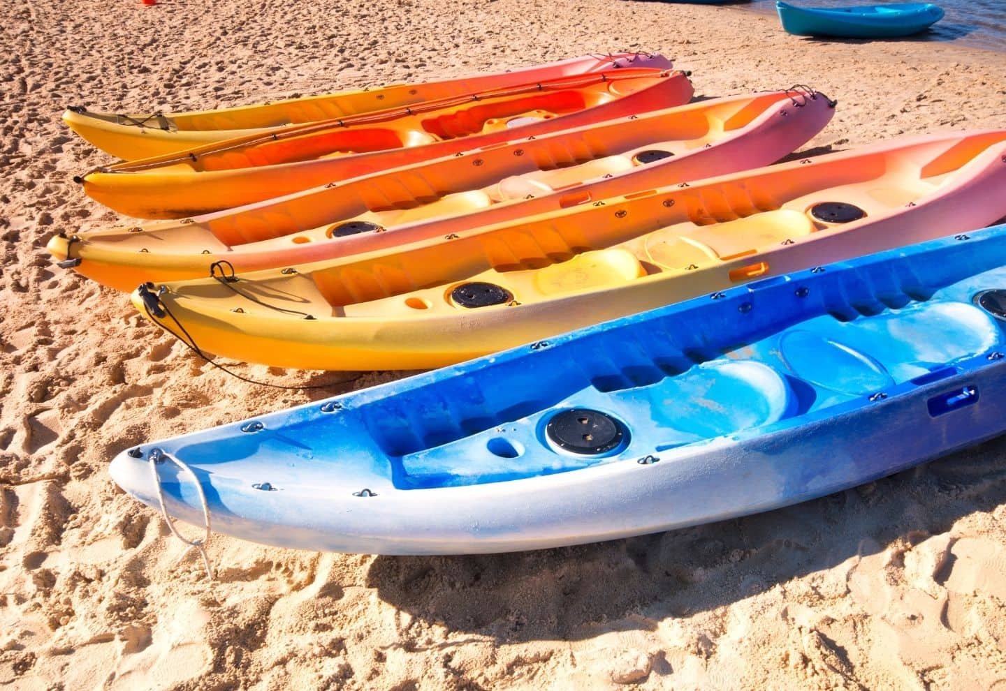 A row of kayak on the beach