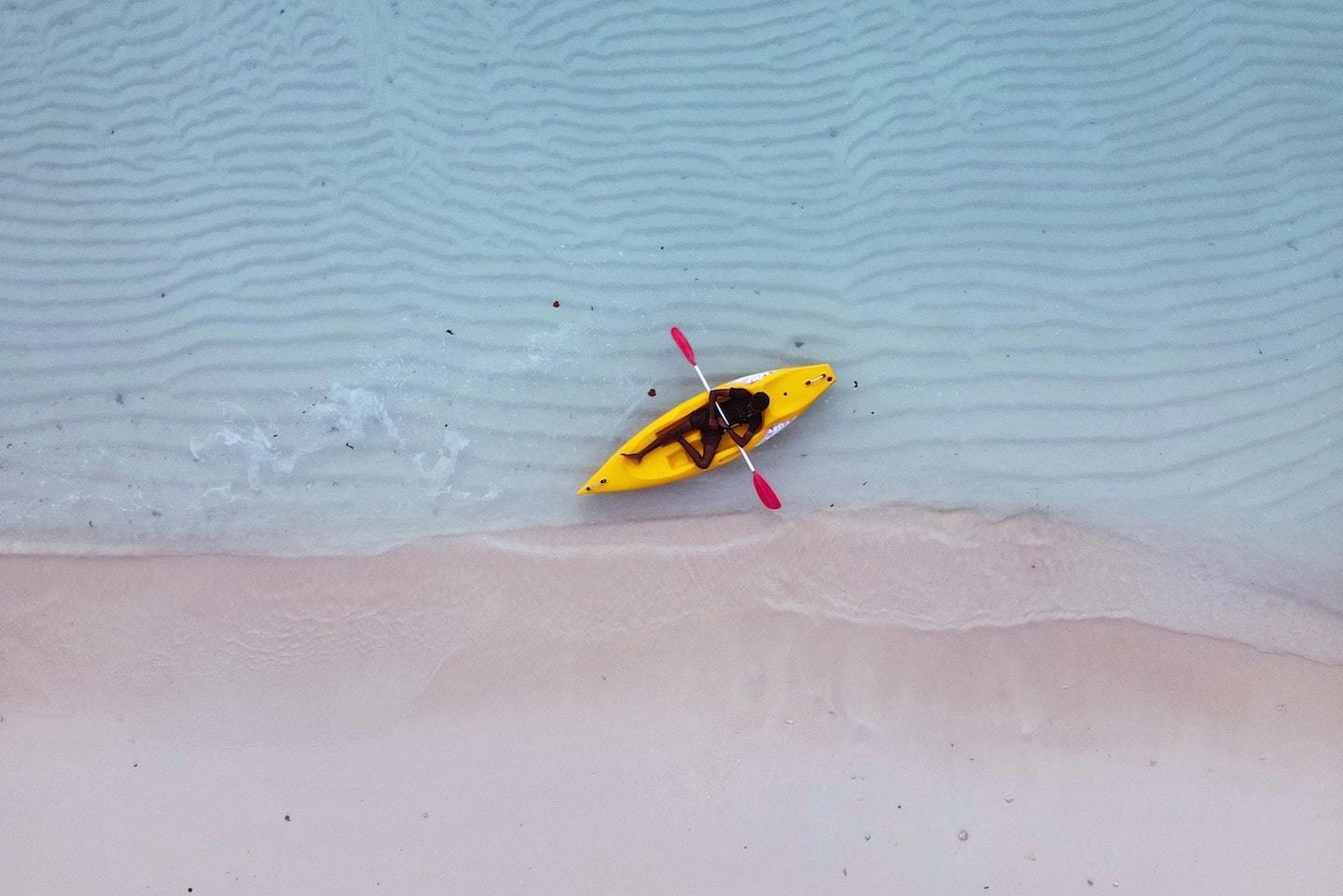 aerial view of a person on a Yellow Sea kayak