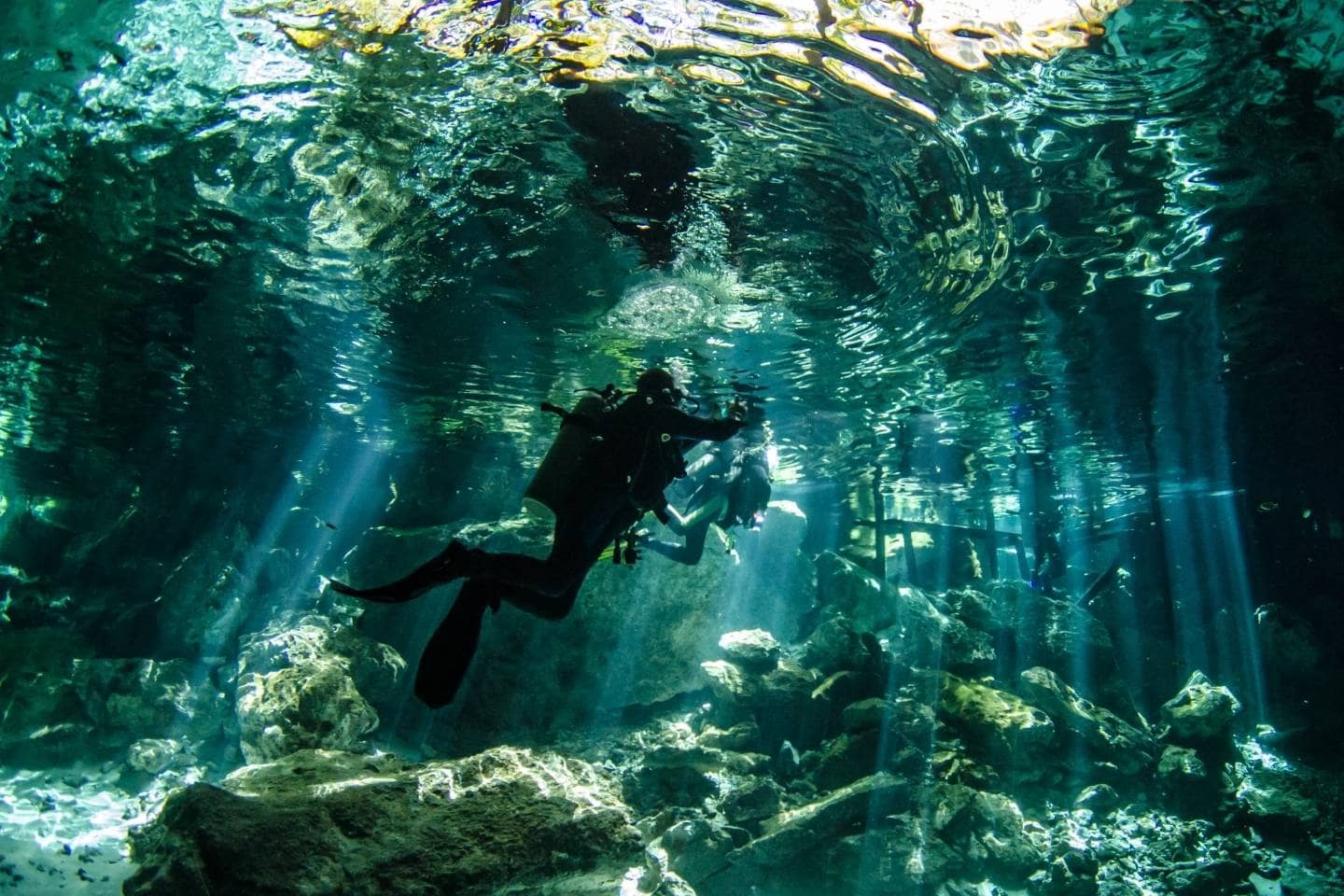 divers in Cenotes, Yucatan