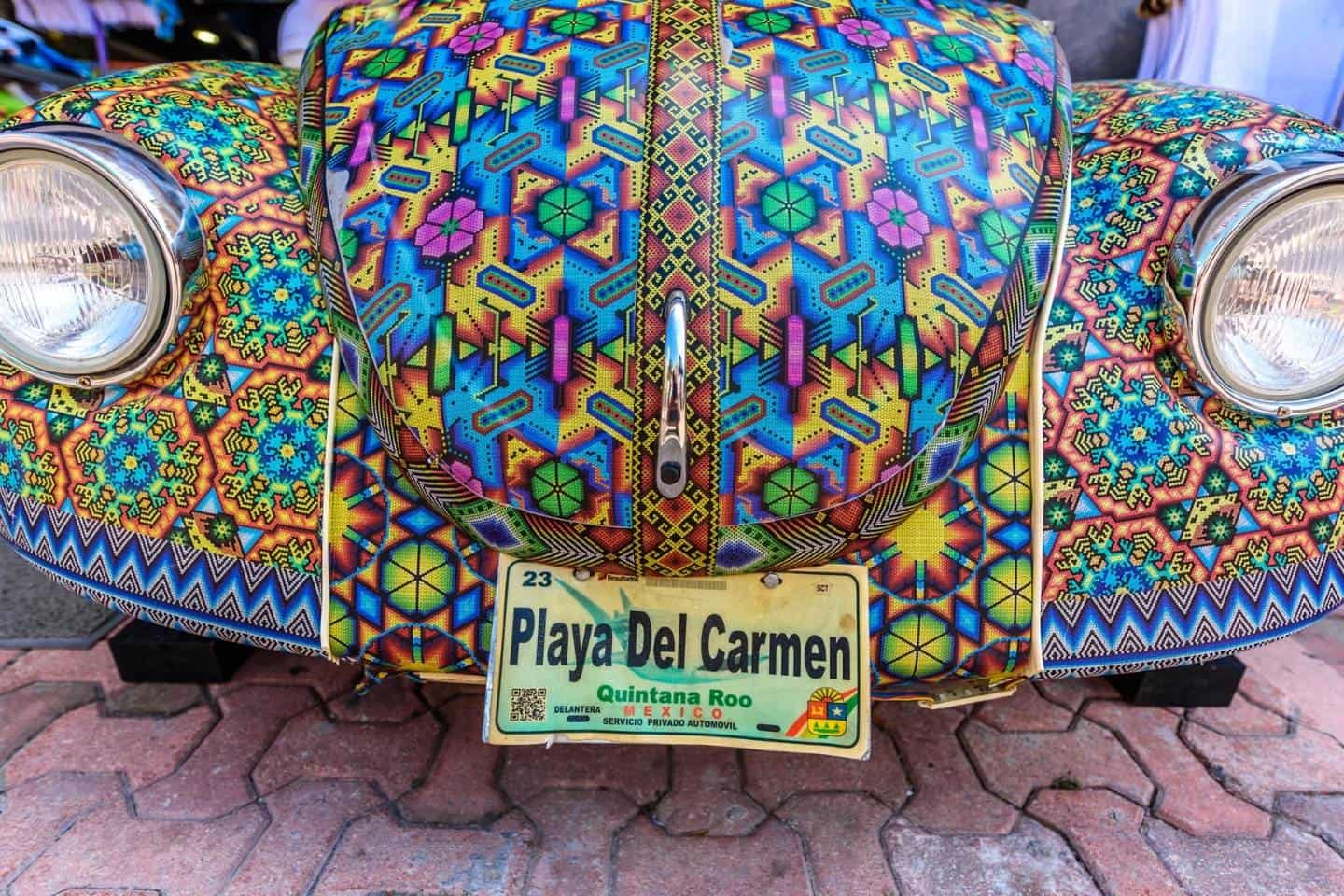 Colored vintage car with Playa del Carmen lettering, Quintana Roo, Mexico