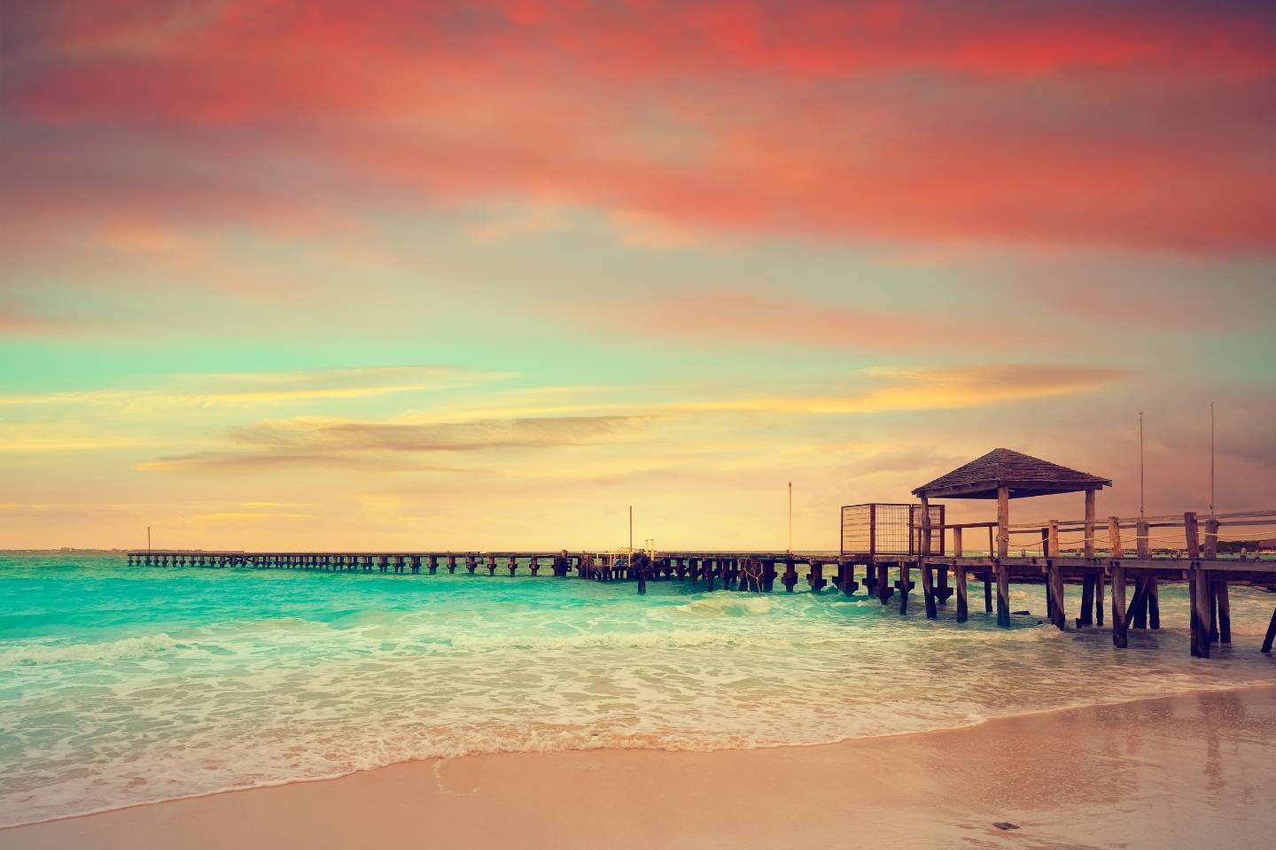 Cancun Caracol beach sunset in Mexico at Hotel zone hotelera.