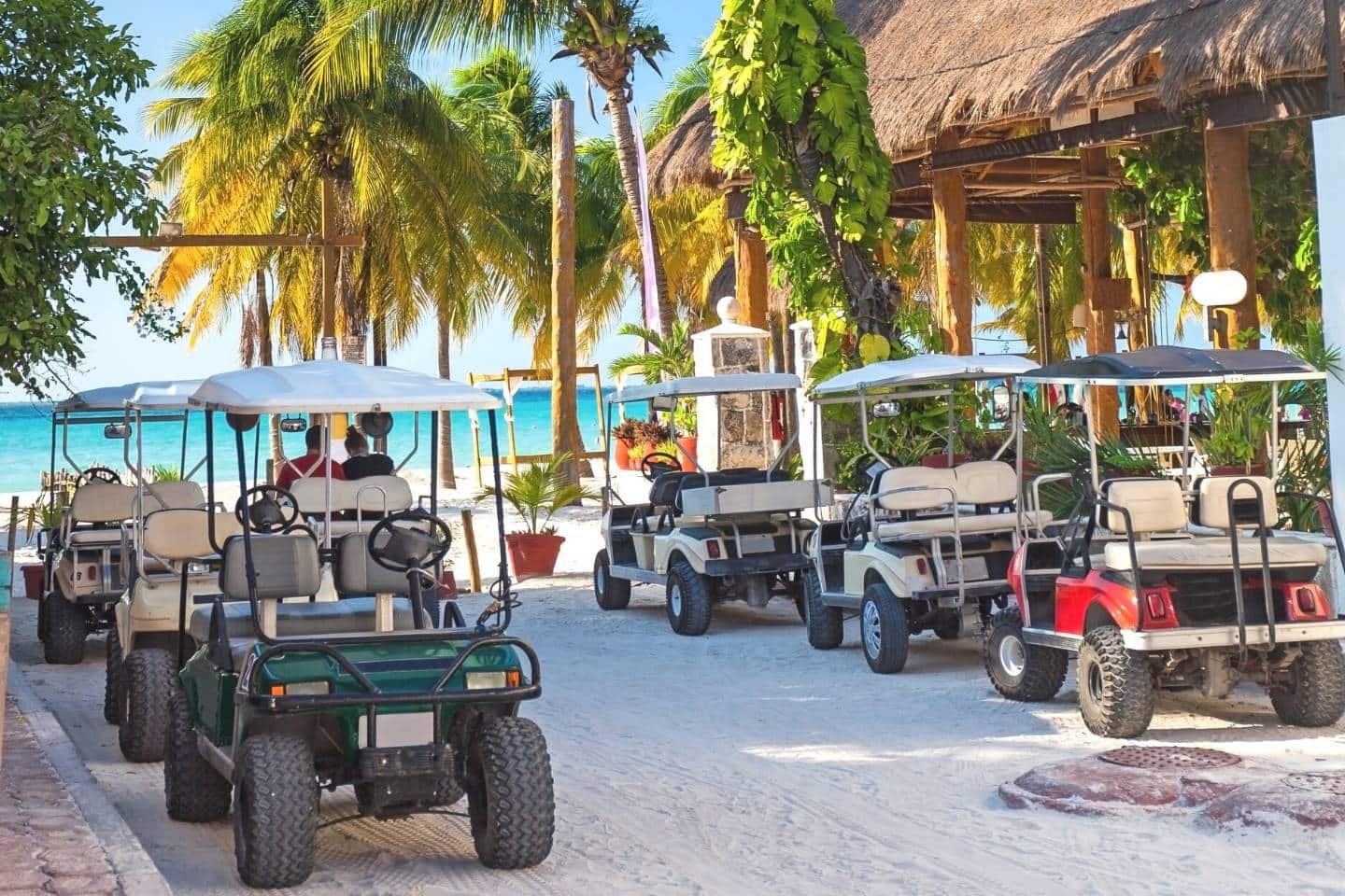 Row of golf carts in Mexico