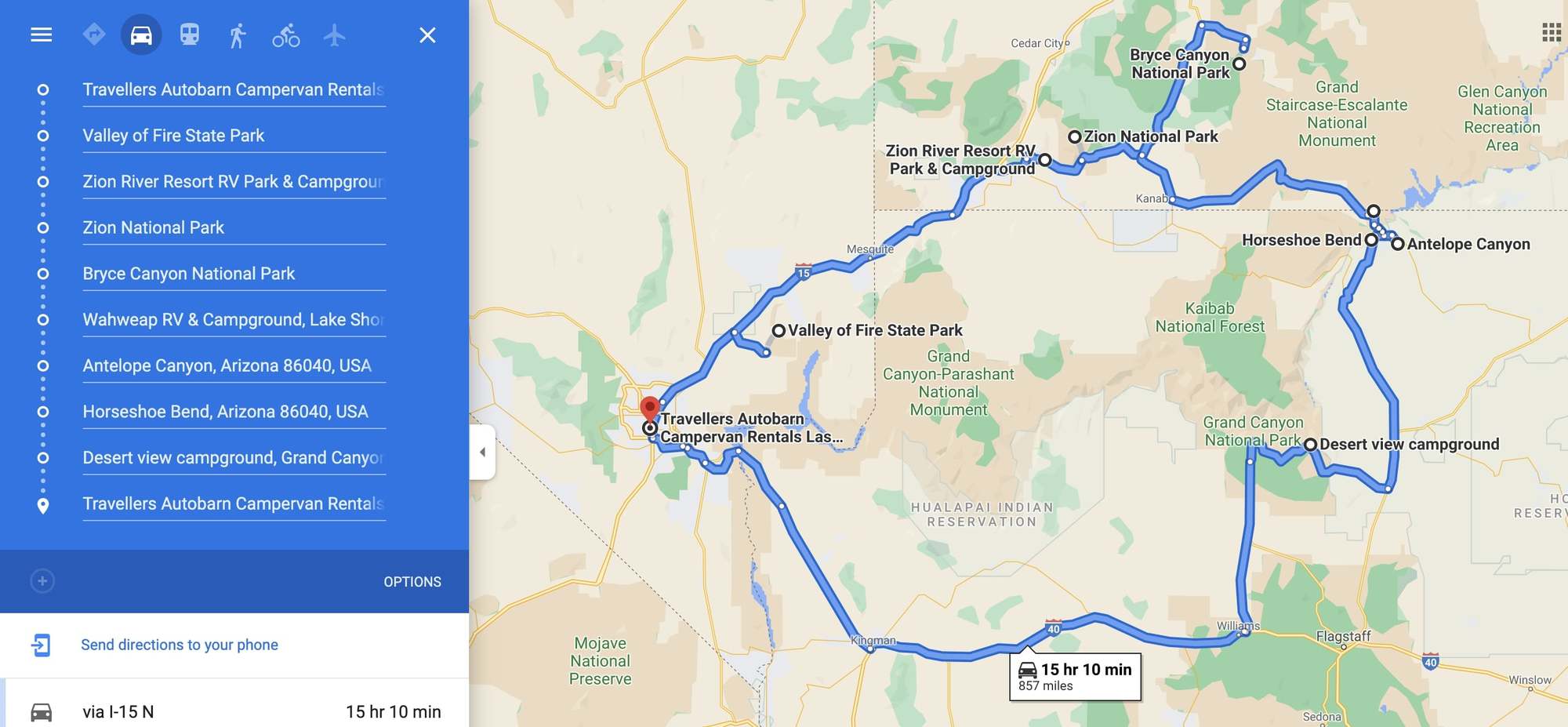Las Vegas to Grand Canyon Map