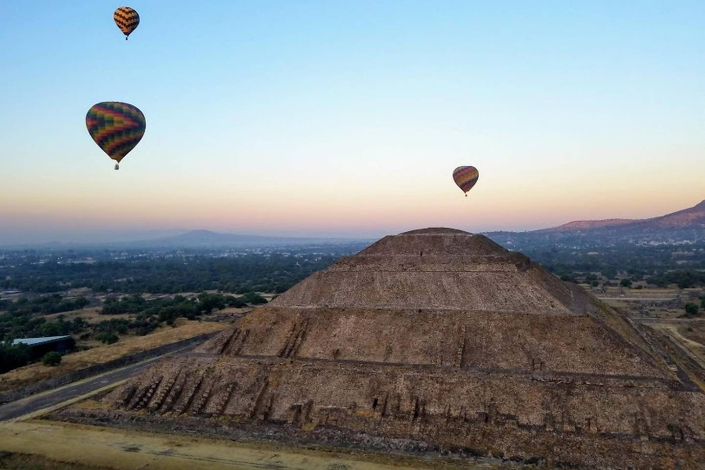 Flying air balloons in Teotihuacan Mexico