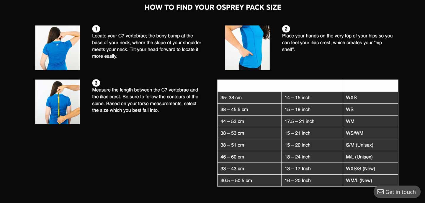 osprey backpack sizing guide