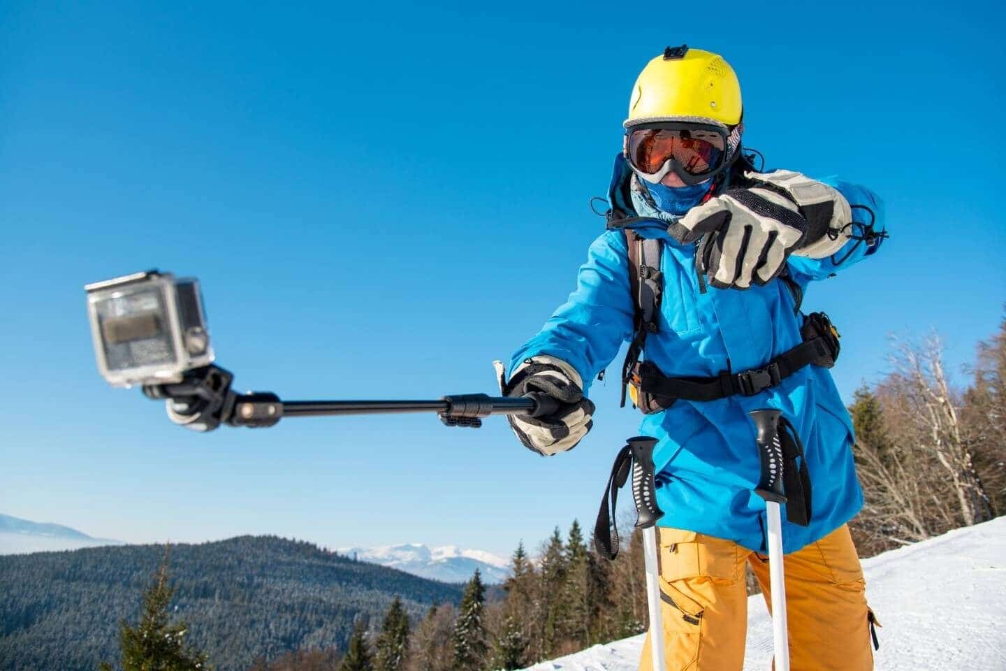 Male skier taking a selfie