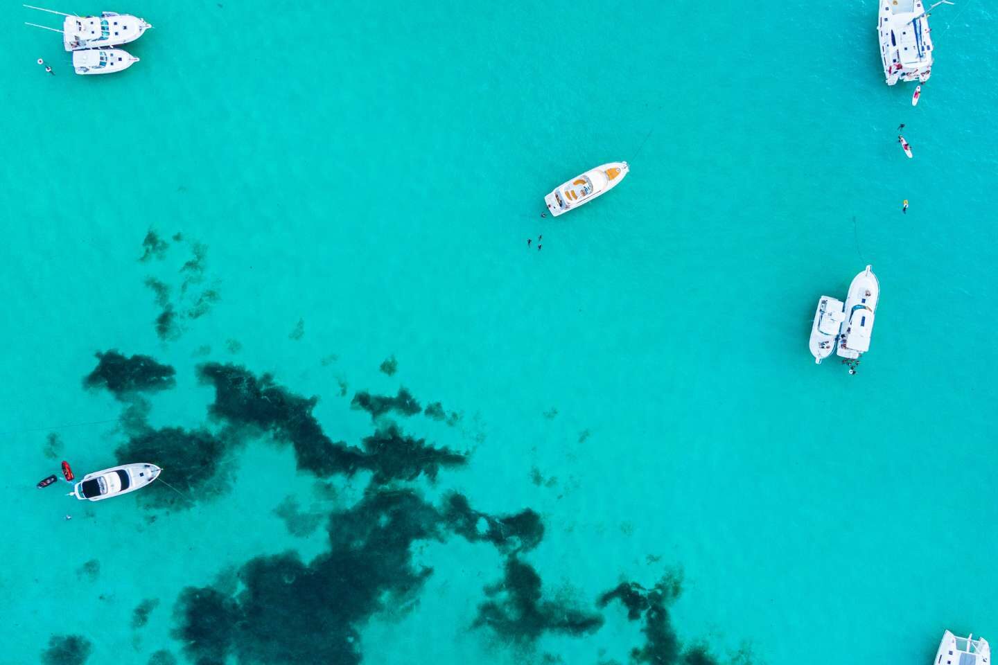 An aerial shot of sails in Isla Mujeres, Mexico