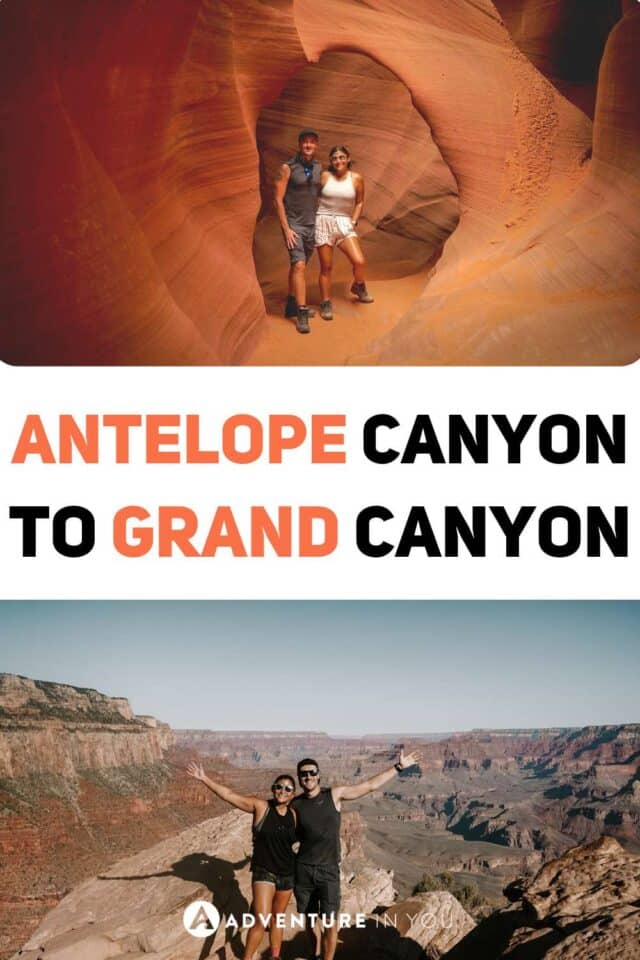 Antelope Canyon to Grand Canyon | If you're planning a trip to the American Southwest, visiting both Antelope Canyon and the Grand Canyon is a must. In this blog post, we'll share some tips and recommendations to help you plan your journey and make the most of your time in these stunning locations. So buckle up, grab some snacks, get your spotify playlist ready for an adventure! #antelopecanyon #grandcanyon #usa