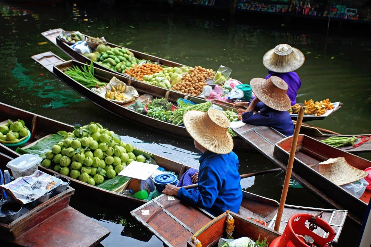 Boat with fruits and vegetables at floating market