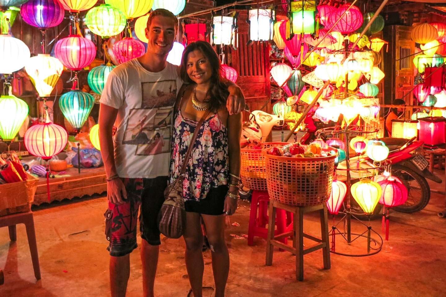 Beautiful couple in Hoi An Lantern Shop in Vietnam
