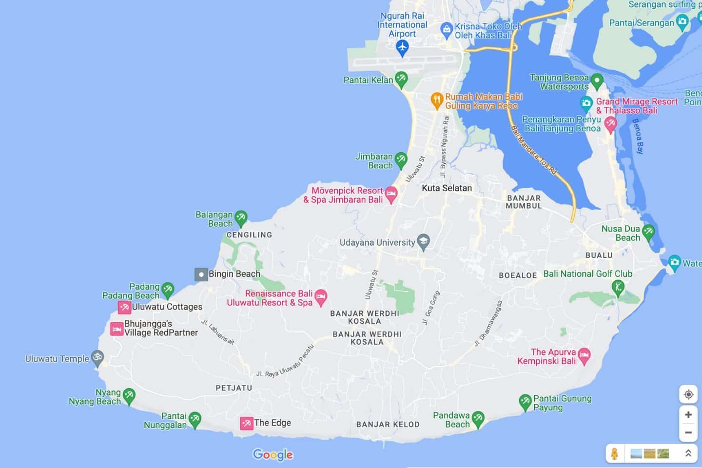 Map of Uluwatu Bali