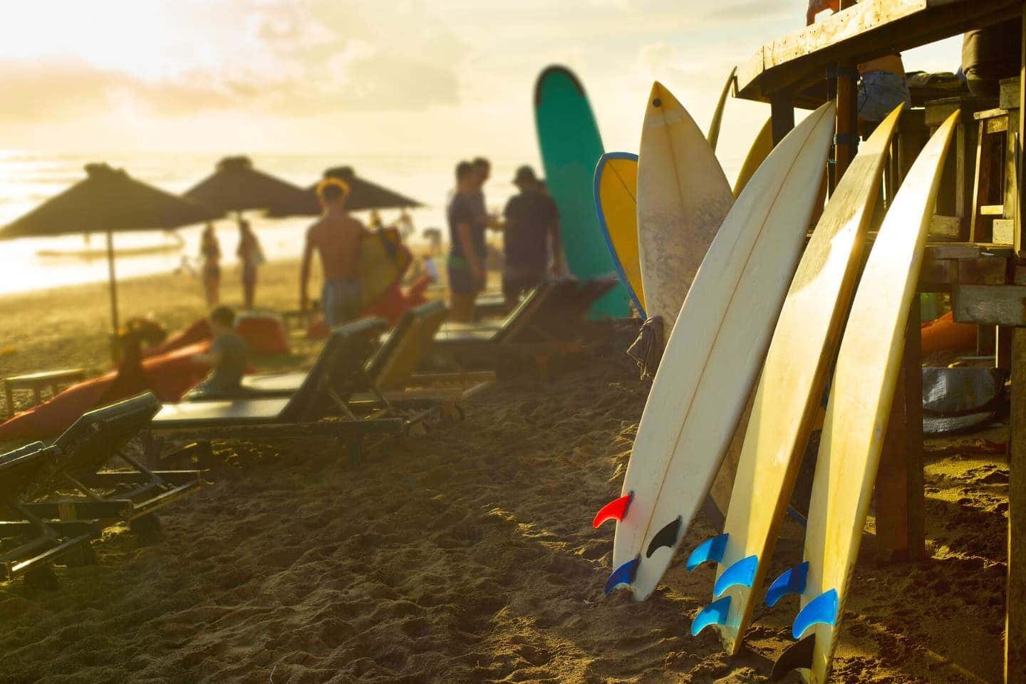 surf boards on canggu bali beach