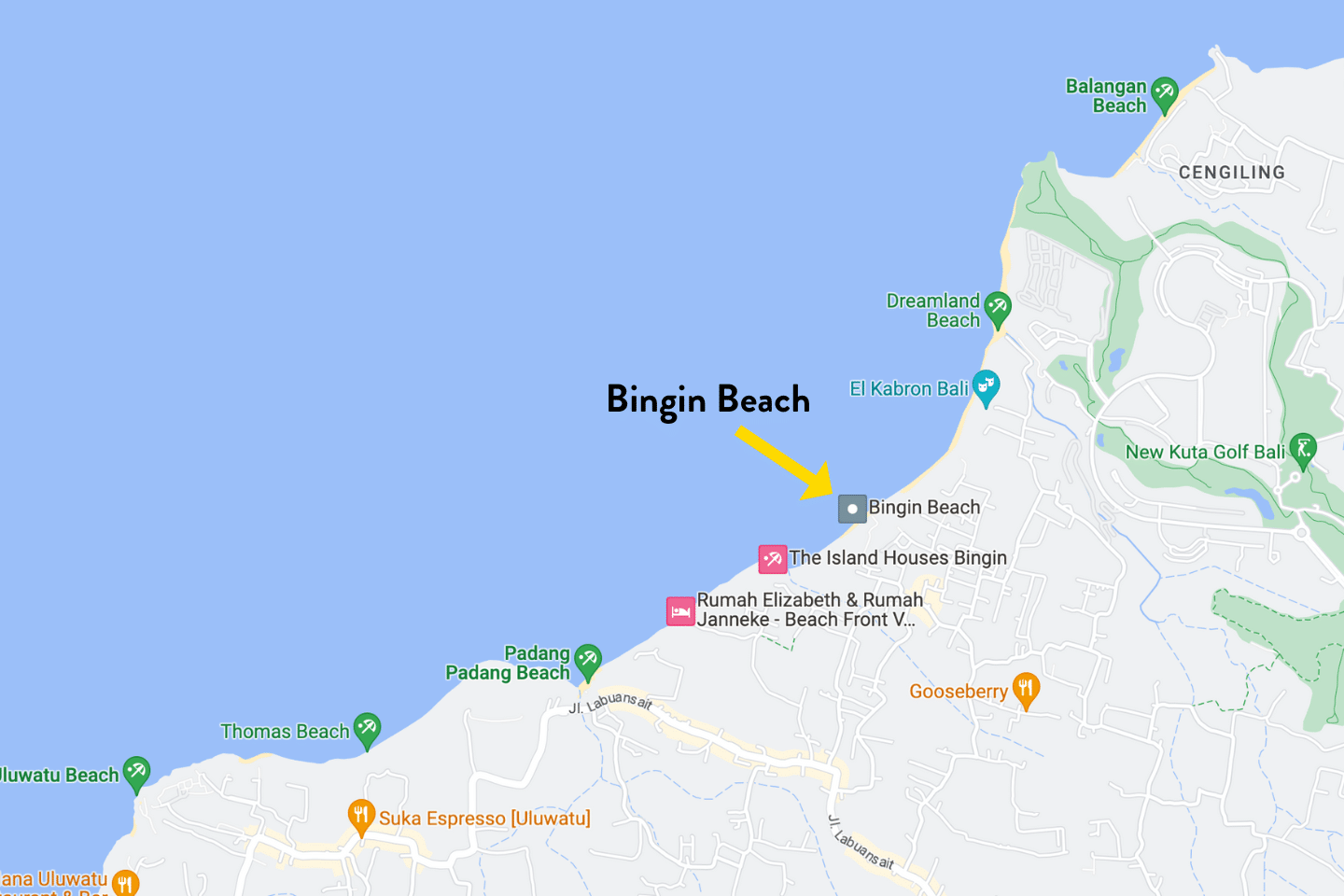 Map of Bingin Beach